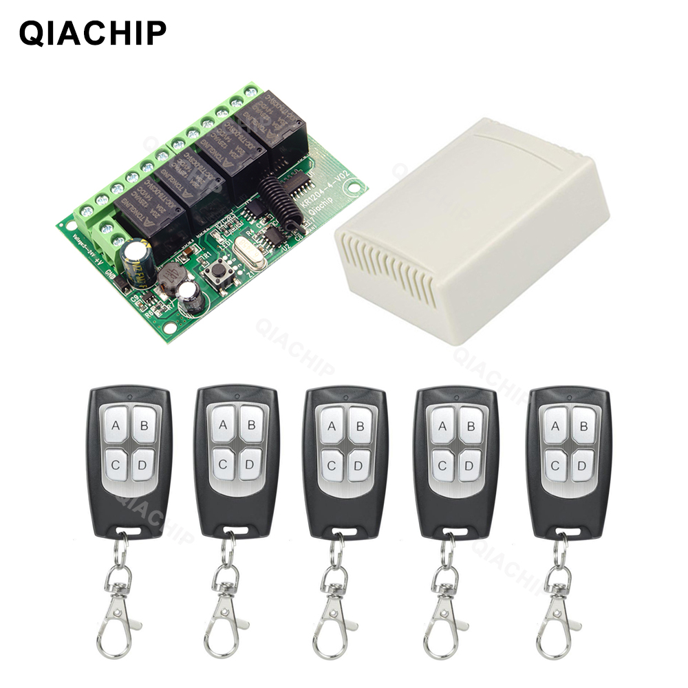 Home Cinema Lighting - Qiachip-リモートコントロール回路433mhz rf,ユニバーサルワイヤレススイッチdc 6v 12v 24v 4ch,rfリレーレシーバーおよびキーフォブトランスミッター