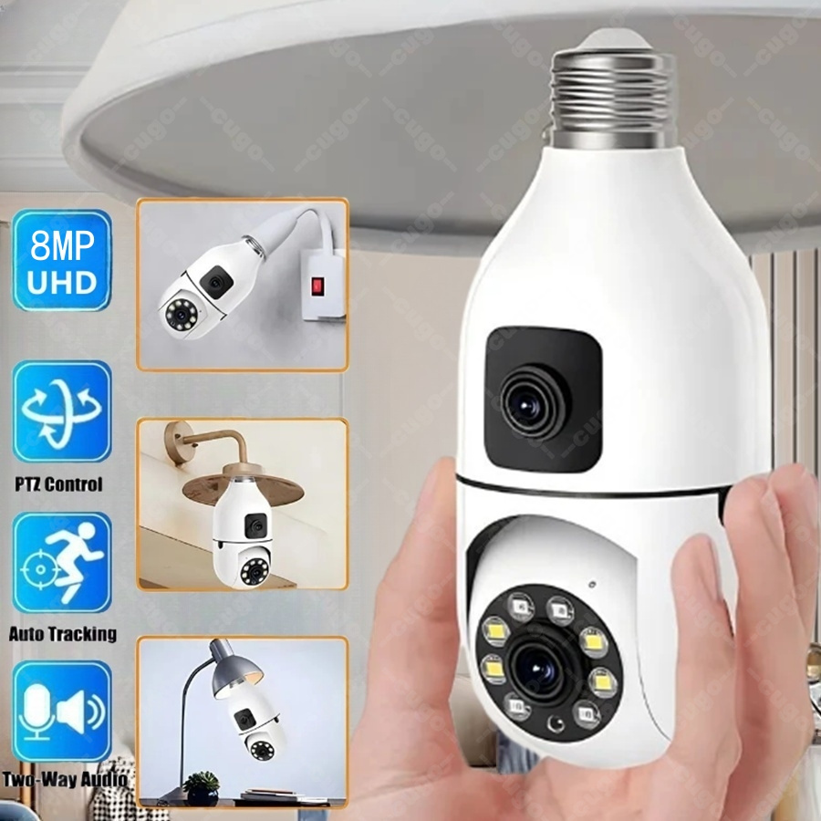 Home Cinema Wall Panels - E27電球型監視セキュリティカメラ 8MP HDナイトビジョン 2画面2レンズカメラ 屋内動体検知 8倍ズーム