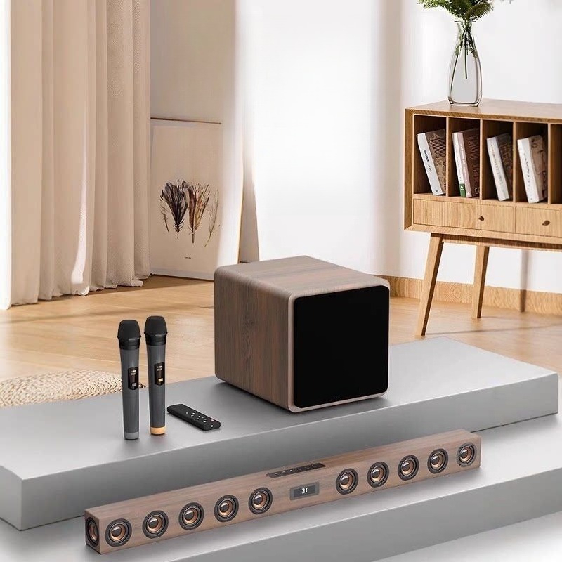 木製テレビオーディオウィスパリングウォールワイヤレスサラウン - Home Cinema Karaoke Projector のレビューと価格